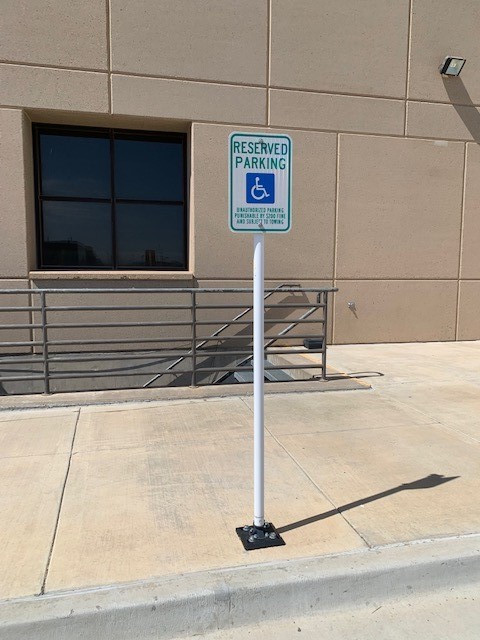 Picture of one of the ADA parking spots added to the south side of campus behind the Library.