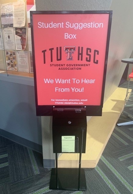 Picture of the Lubbock SGA Suggestion Box located in the Synergistic Center
