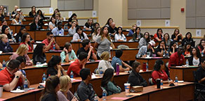 An SHP Student asks the panel a question during the 2018 Endowed Lecture Series